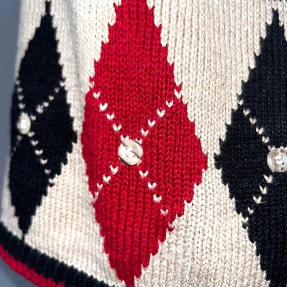 Vintage 70's 80's BOUNDARY WATERS Argyle Zip Up Padded Shoulder Cardigan Sweater - Picture 5 of 10